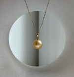 Elly’s 11.8mm Genius South sea ultra gold ocean pearl Pendant: Extreme luster, 2cm high, s925 silver minimalist daily pendant. gift for her birthday