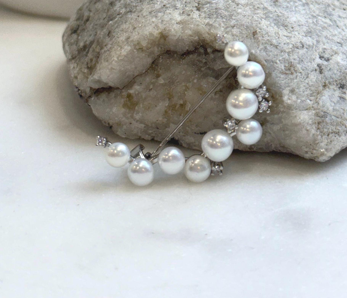 Elly’s 9pcs white pearls Moon Star brooch: Extreme strong luster mirrored, 2.5x3.6cm. gift for her