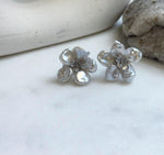 Elly’s freshwater white iridescent petal Keshi pearls Floral earrings:  2.2cm dia, S925 silver earrings studs.