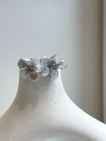 Elly’s freshwater white iridescent petal Keshi pearls Floral earrings:  2.2cm dia, S925 silver earrings studs.