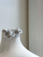 Elly’s freshwater white iridescent petal Keshi pearls Floral earrings:  2.2cm dia, S925 silver earrings studs.