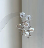 Elly’s freshwater white iridescent petal Keshi pearls Floral earrings chandeliers: 3.8cm high, S925 silver earrings. gift for her