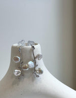 Elly’s freshwater white iridescent petal Keshi pearls Floral earrings chandeliers: 3.8cm high, S925 silver earrings. gift for her anniversary