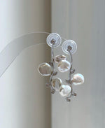 Elly’s freshwater white iridescent petal Keshi pearls Floral earrings chandeliers: 3.8cm high, S925 silver earrings. gift for her daily office earrings