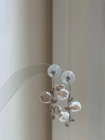 Elly’s freshwater white iridescent petal Keshi pearls Floral earrings chandeliers: 3.8cm high, S925 silver earrings. gift for her