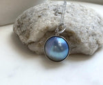 Elly’s Insale 20.5mm blue purple iridescent Ocean Round Mabe Pearl Pendant: Extreme luster, S925 Silver base pendant Necklace Set.