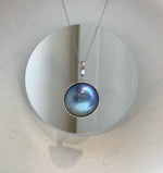 Elly’s Insale 20.5mm blue purple iridescent Ocean Round Mabe Pearl Pendant: Extreme luster, S925 Silver base pendant Necklace Set.gift for her