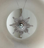 Elly’s 10.8mm Tahitian Silver Ocean Pearl Floral Brooch pendant 2in1: Extreme luster mirrored, 5.7cm dia, no chain. high quality silver pearl brooch for her daily office wear