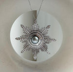 Elly’s 10.8mm Tahitian Silver Ocean Pearl Floral Brooch pendant 2in1: Extreme luster mirrored, 5.7cm dia, no chain. high quality silver pearl brooch for her daily office wear