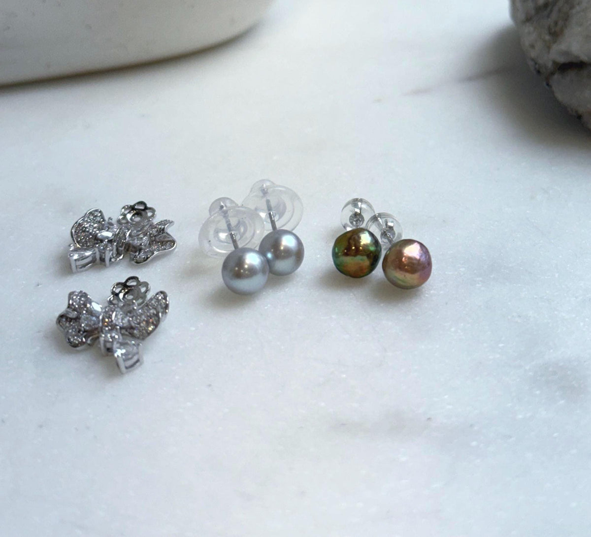 Elly’s Set of 6.6mm Akoya Blue silver ocean pearls Earrings studs: Extreme luster mirrored, s925 silver earrings stud with jackets.