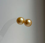 Elly’s 13.3mm Genius Large natural South sea Deep Gold ocean Pearls Earrings studs: Extreme luster mirrored, S925 silver minimalist earring. g high quality golden ocean pearls earrings studs for her