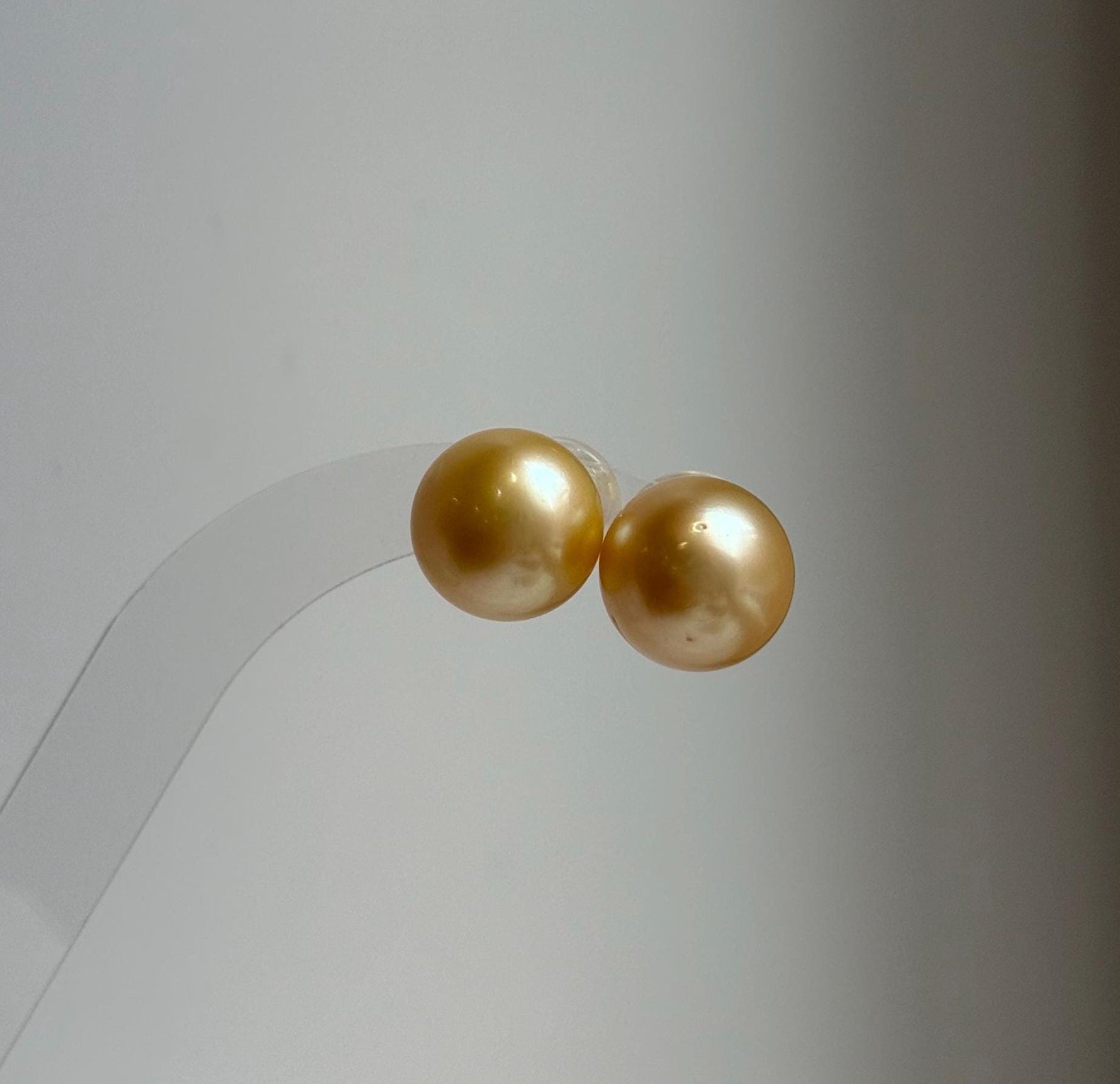 Elly’s 13.3mm Genius Large natural South sea Deep Gold ocean Pearls Earrings studs: Extreme luster mirrored, S925 silver minimalist earring. g high quality golden ocean pearls earrings studs for her