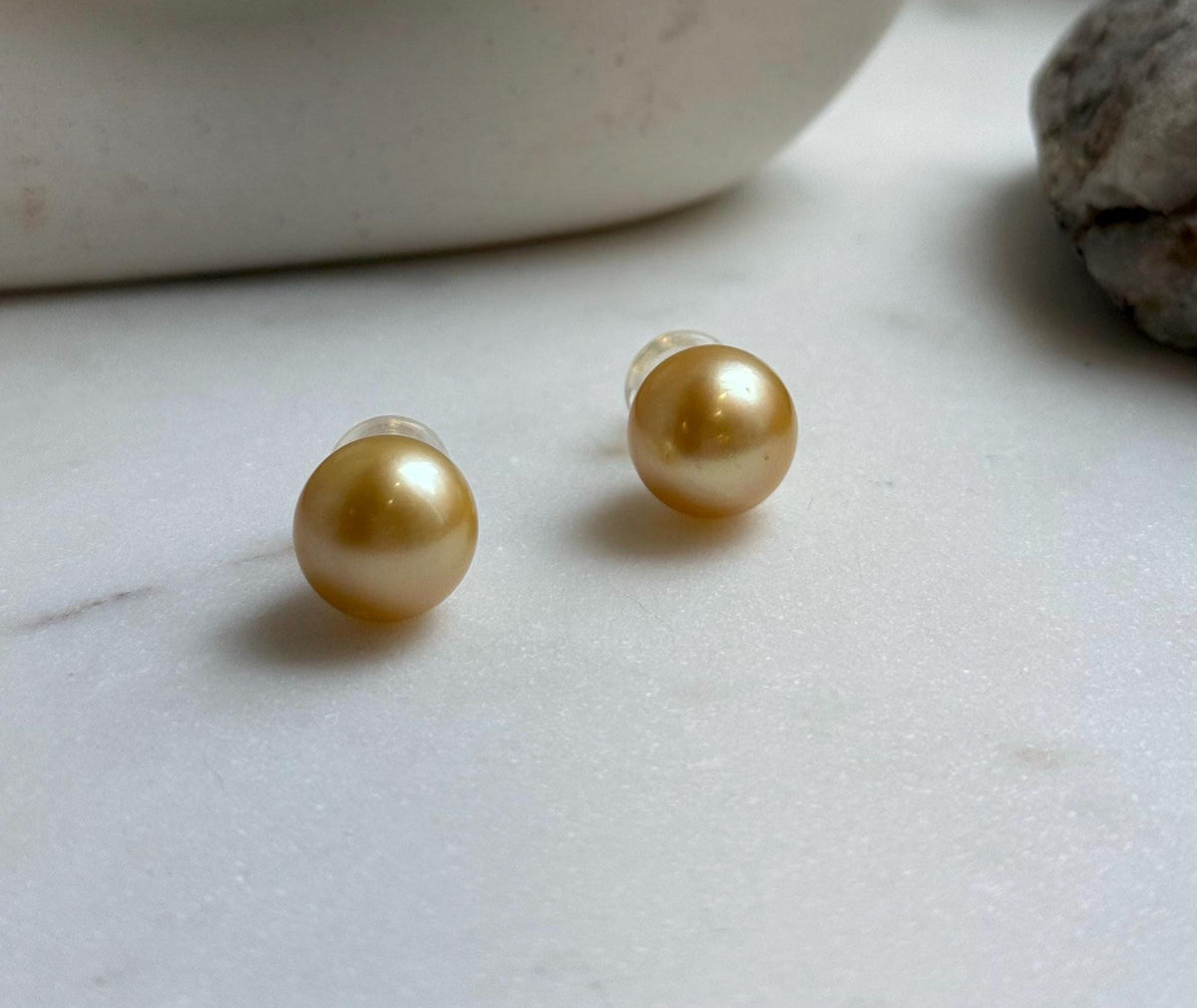 Elly’s 13.3mm Genius Large natural South sea Deep Gold ocean Pearls Earrings studs: Extreme luster mirrored, S925 silver minimalist earring. g high quality golden ocean pearls earrings studs for her