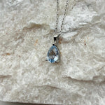 Santa Maria Blue Teardrop Aquamarine Necklace, 1.0-2.0ct Teardrop Lab Aquamarine Pendant, Solid Sterling Silver Jewelry