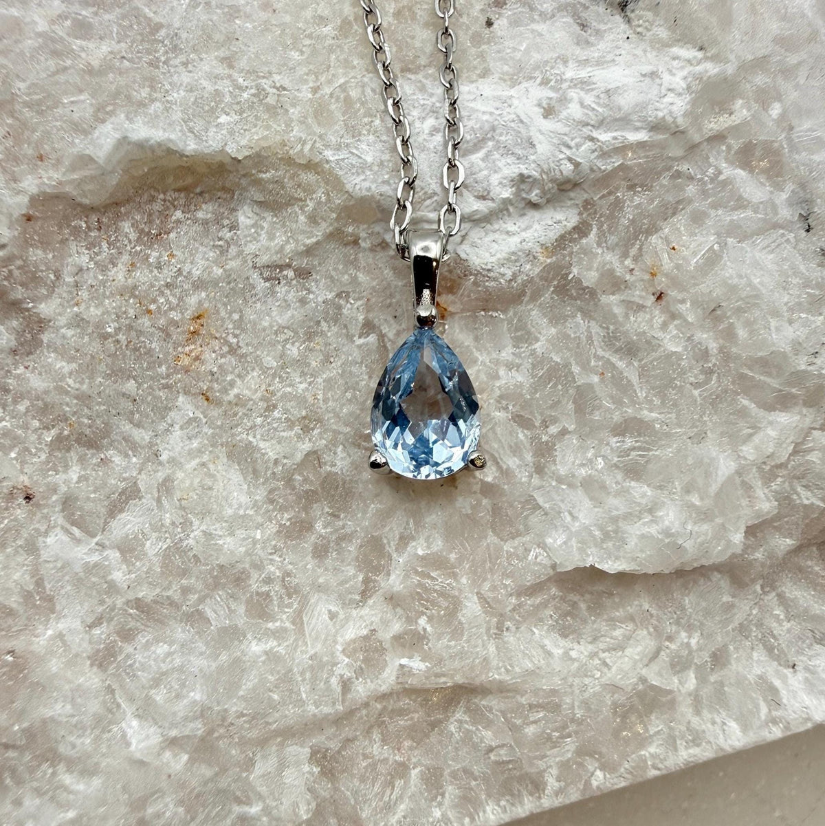 Santa Maria Blue Teardrop Aquamarine Necklace, 1.0-2.0ct Teardrop Lab Aquamarine Pendant, Solid Sterling Silver Jewelry