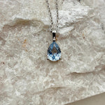 Santa Maria Blue Teardrop Aquamarine Necklace, 1.0-2.0ct Teardrop Lab Aquamarine Pendant, Solid Sterling Silver Jewelry