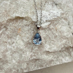 Santa Maria Blue Teardrop Aquamarine Necklace, 1.0-2.0ct Teardrop Lab Aquamarine Pendant, Solid Sterling Silver Jewelry