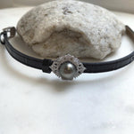 Elly’s 11.7mm Tahitian Platinum Ocean Pearl Genius Leather Strap Bracelet: Extreme luster mirrored, for 6.1”- 8” wrist. gift for her