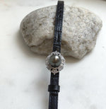 Elly’s 11.7mm Tahitian Platinum Ocean Pearl Genius Leather Strap Bracelet: Extreme luster mirrored, for 6.1”- 8” wrist. gift for her daily office wear