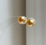 Elly’s 9.5mm Genius natural South sea Deep Gold ocean Pearls Earrings studs: Extreme luster, S925 silver minimalist earrings studs.daily office golden ocean pearls earrings studs for her Mother’s Day