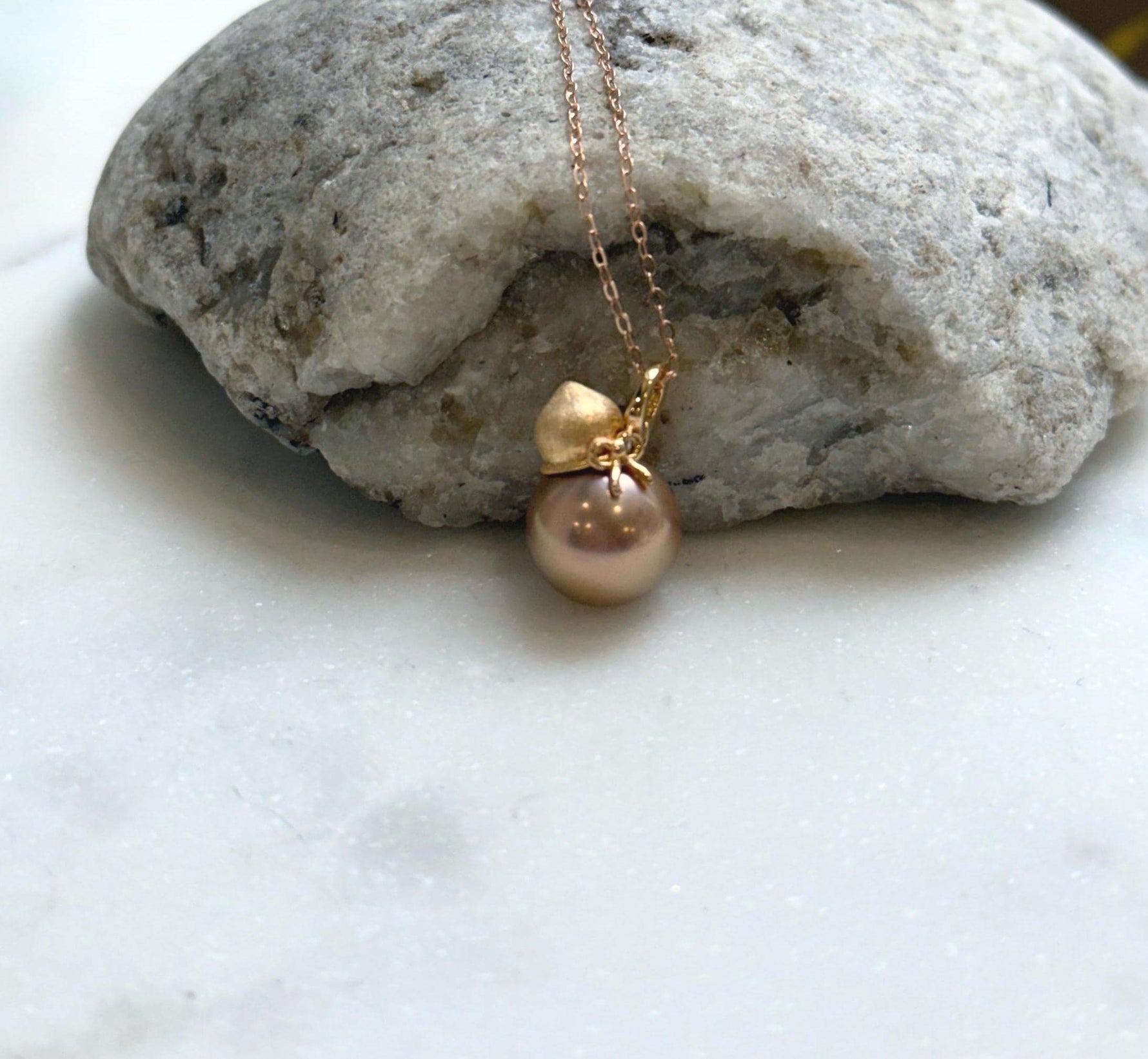 Elly’s 11.5mm Insale Edison Rose gold pearl Pendant: Extreme luster mirrored, 1.7cm high, S925 silver Gourd pendant. gift for her anniversary