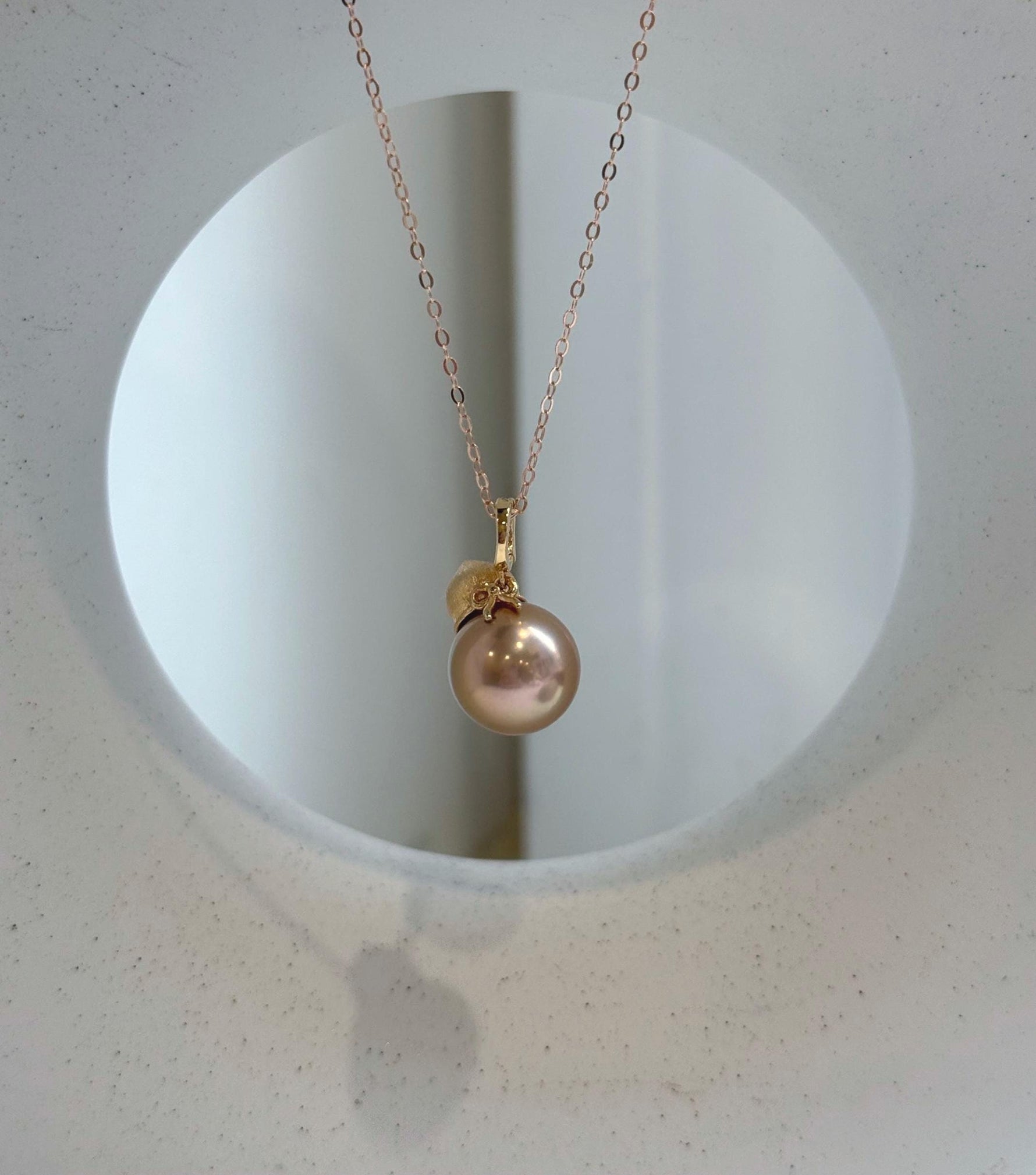 Elly’s 11.5mm Insale Edison Rose gold pearl Pendant: Extreme luster mirrored, 1.7cm high, S925 silver Gourd pendant. gift for her