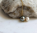 Elly’s Double Au750 18k Gold 7.7-9.2mm Akoya Tahitian Ocean Pearls Floating pendants:Extreme luster mirrored. gift for her