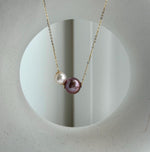 Elly’s Double Au750 18k Gold 7.8-10.6mm Akoya Ocean Edison Pearls Floating pendants:Extreme luster mirrored. gift for her