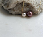 Elly’s Double Au750 18k Gold 7.8-10.6mm Akoya Ocean Edison Pearls Floating pendants:Extreme luster mirrored. gift for her birthday