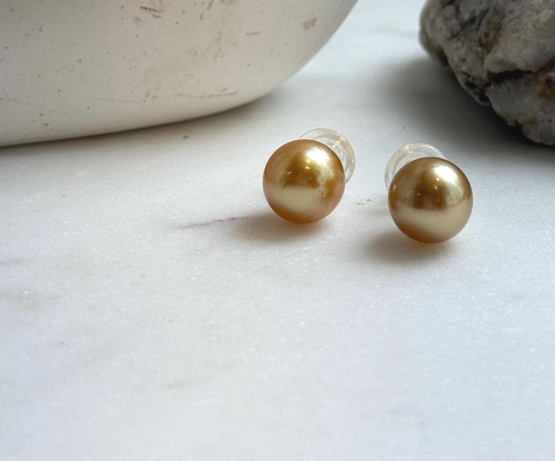 Elly’s Au750 18K real gold 11.7mm Genius natural South sea Deep Tea Gold ocean Pearls Earrings studs: Extreme luster mirrored.high quality golden pearls 18k gold earrings studs for her anniversary