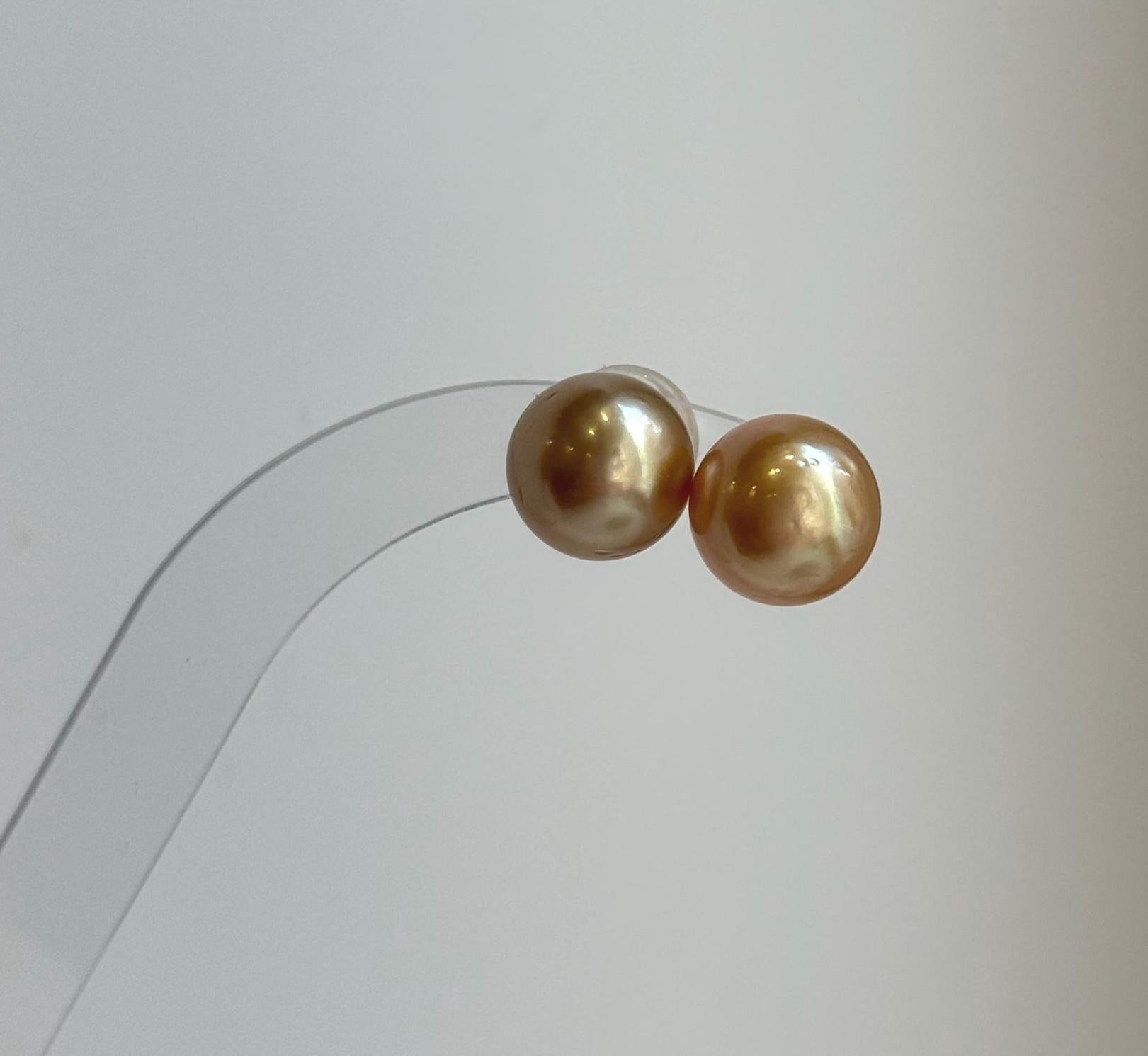 Elly’s Au750 18K real gold 11.7mm Genius natural South sea Deep Tea Gold ocean Pearls Earrings studs: Extreme luster mirrored.high quality golden pearls 18k gold earrings studs for her mother’s Day’s