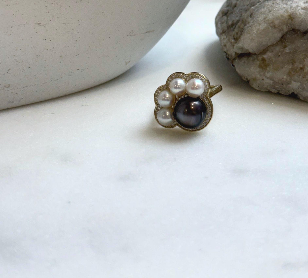 Elly’s 5-9.2mm Tahitian Freshwater Pearls Paw Ring: Extreme luster mirrored, 1.8x2cm, S925 Silver Adjustable Ring.gift for her anniversary
