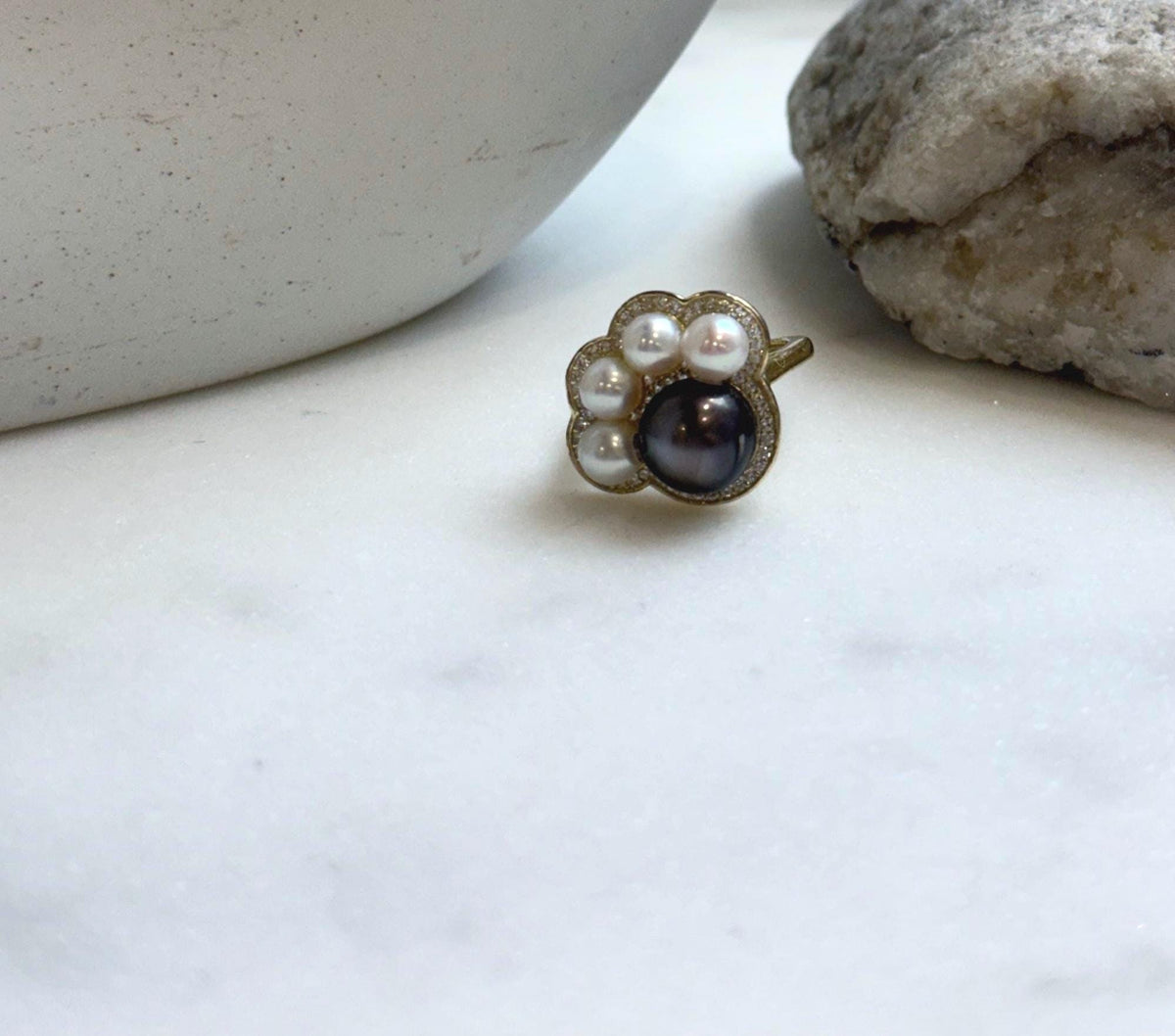 Elly’s 5-9.2mm Tahitian Freshwater Pearls Paw Ring: Extreme luster mirrored, 1.8x2cm, S925 Silver Adjustable Ring.gift for her