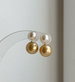 Elena Elly’s Au750 18K gold South sea golden Akoya ocean pearls Earrings: Extreme luster mirrored, 7.2-10.5mm, 18k gold earrings. high quality 18k golden pearls earrings for her