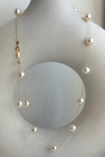 Elly’s Au750 18K Gold, extreme luster Mirrored, 14pcs Akoya Ivory Ocean Pearls  vintage Satellite Necklace, 7.2-7.9mm, 17.7”. high quality ocean pearls 18k gold satellite necklace for her
