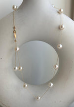 Elly’s Au750 18K Gold, extreme luster Mirrored, 14pcs Akoya Ivory Ocean Pearls  vintage Satellite Necklace, 7.2-7.9mm, 17.7”. high quality ocean pearls 18k gold satellite necklace for her anniversary
