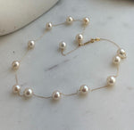 Elly’s Au750 18K Gold, extreme luster Mirrored, 14pcs Akoya Ivory Ocean Pearls  vintage Satellite Necklace, 7.2-7.9mm, 17.7”. high quality ocean pearls 18k gold satellite necklace for her