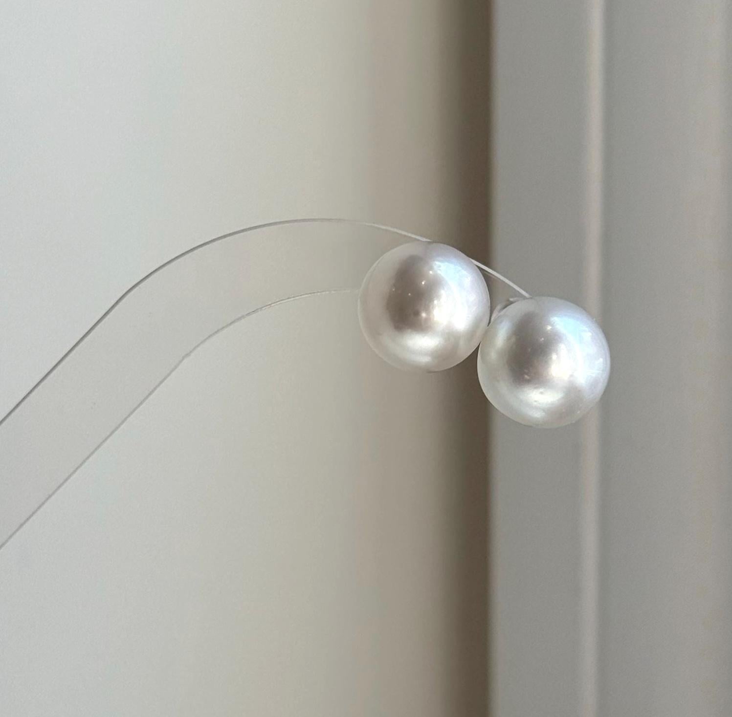 Elly’s 13.6mm Huge Australian Ocean White Pearls Earrings Studs: Extreme luster mirrored, S925 silver minimalist earrings studs. high quality pearls earrings studs for her anniversary