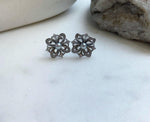 Elly’s 4mm Akoya blue silver ocean pearls Floral Earrings: Extreme luster mirrored, 1.7cm dia, S925 silver earrings. Pearl jewelry idea. gift for her