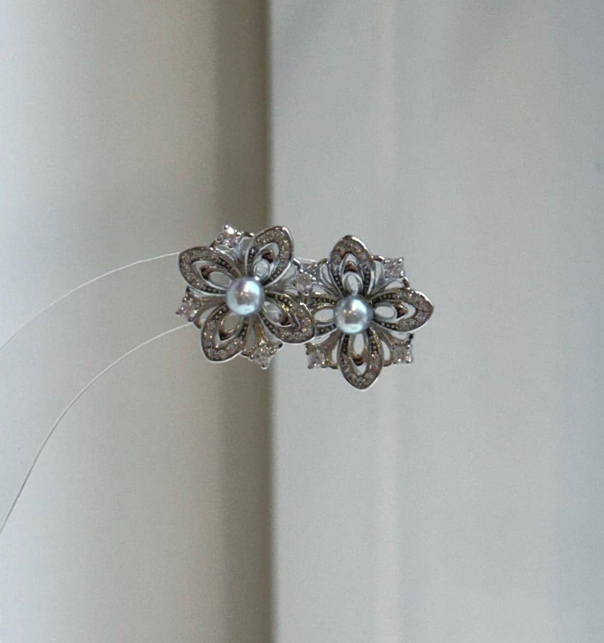 Elly’s 4mm Akoya blue silver ocean pearls Floral Earrings: Extreme luster mirrored, 1.7cm dia, S925 silver earrings. Pearl jewelry idea. gift for her