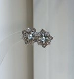 Elly’s 4mm Akoya blue silver ocean pearls Floral Earrings: Extreme luster mirrored, 1.7cm dia, S925 silver earrings. Pearl jewelry idea. gift for her