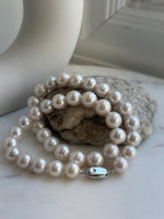 Elly’s 37pcs White large Edison Pearls Necklace Strand: Extreme luster, 11-12.4mm, 18.1”, S925 silver necklace. high quality Edison white pearls necklace for her