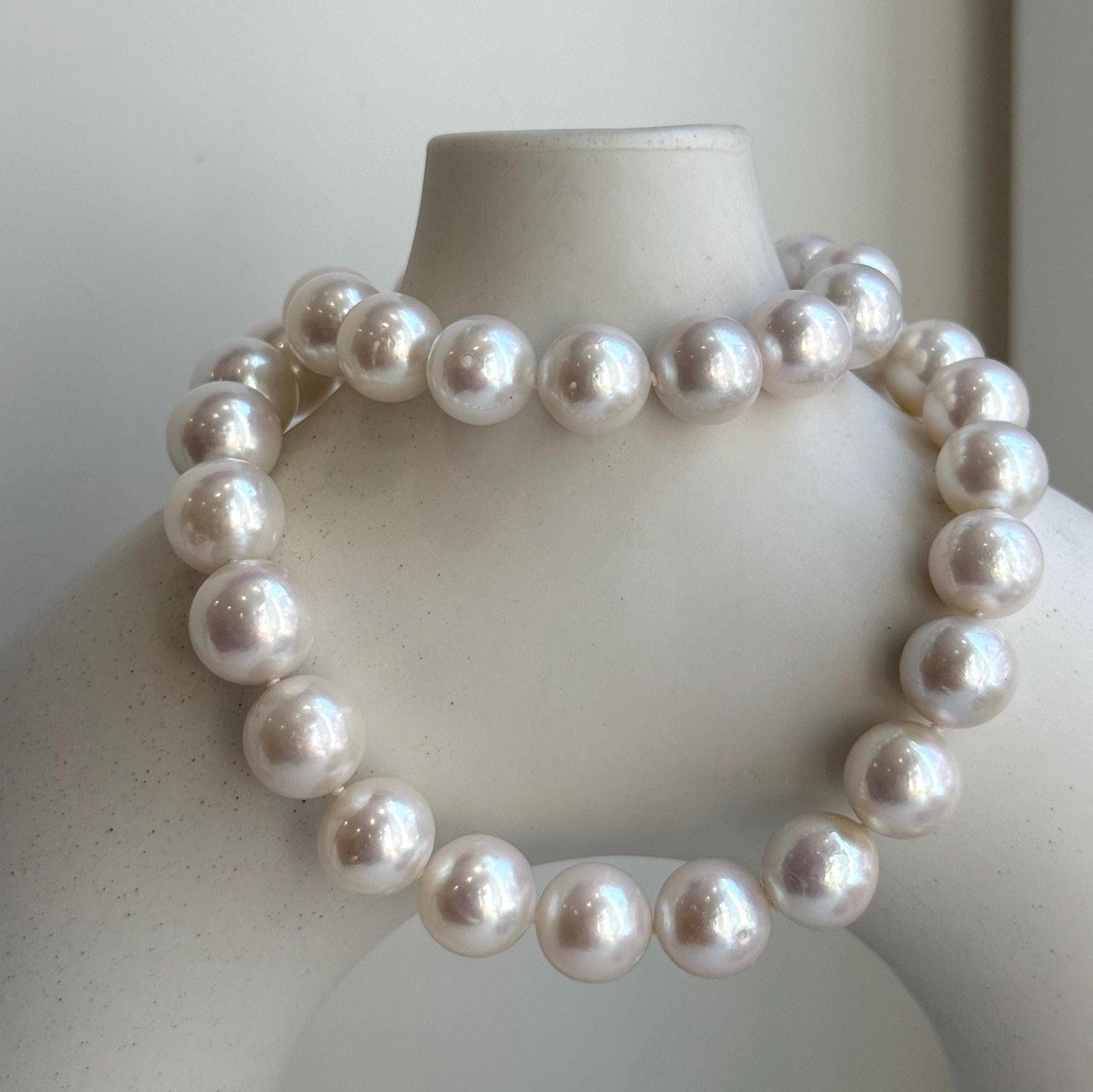 Elly’s 37pcs White large Edison Pearls Necklace Strand: Extreme luster, 11-12.4mm, 18.1”, S925 silver necklace. high quality Edison white pearls necklace for her