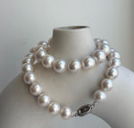 Elly’s 37pcs White large Edison Pearls Necklace Strand: Extreme luster, 11-12.4mm, 18.1”, S925 silver necklace. high quality Edison white pearls necklace for her