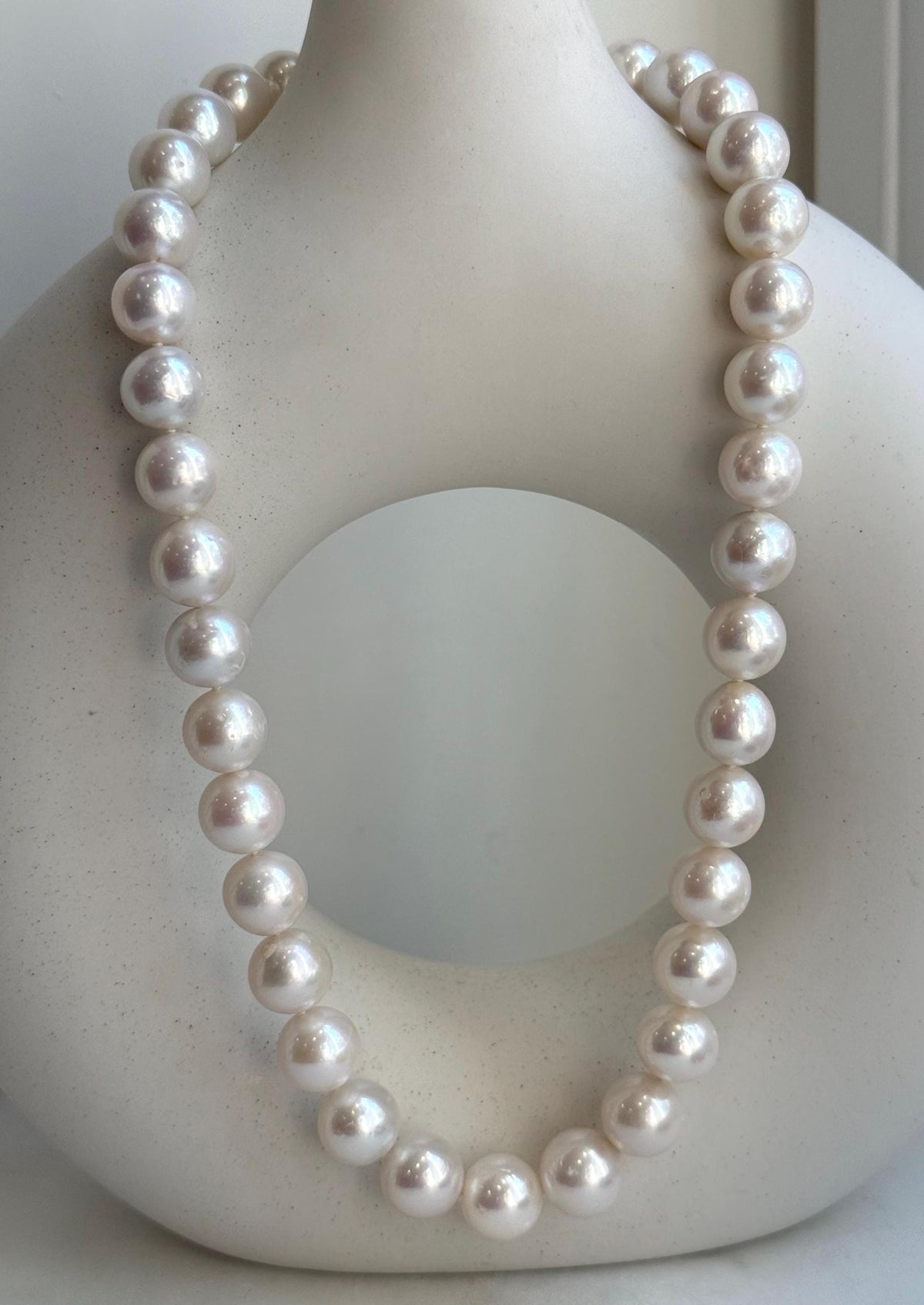 Elly’s 37pcs White large Edison Pearls Necklace Strand: Extreme luster, 11-12.4mm, 18.1”, S925 silver necklace. high quality Edison white pearls necklace for her