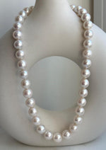 Elly’s 37pcs White large Edison Pearls Necklace Strand: Extreme luster, 11-12.4mm, 18.1”, S925 silver necklace. high quality Edison white pearls necklace for her