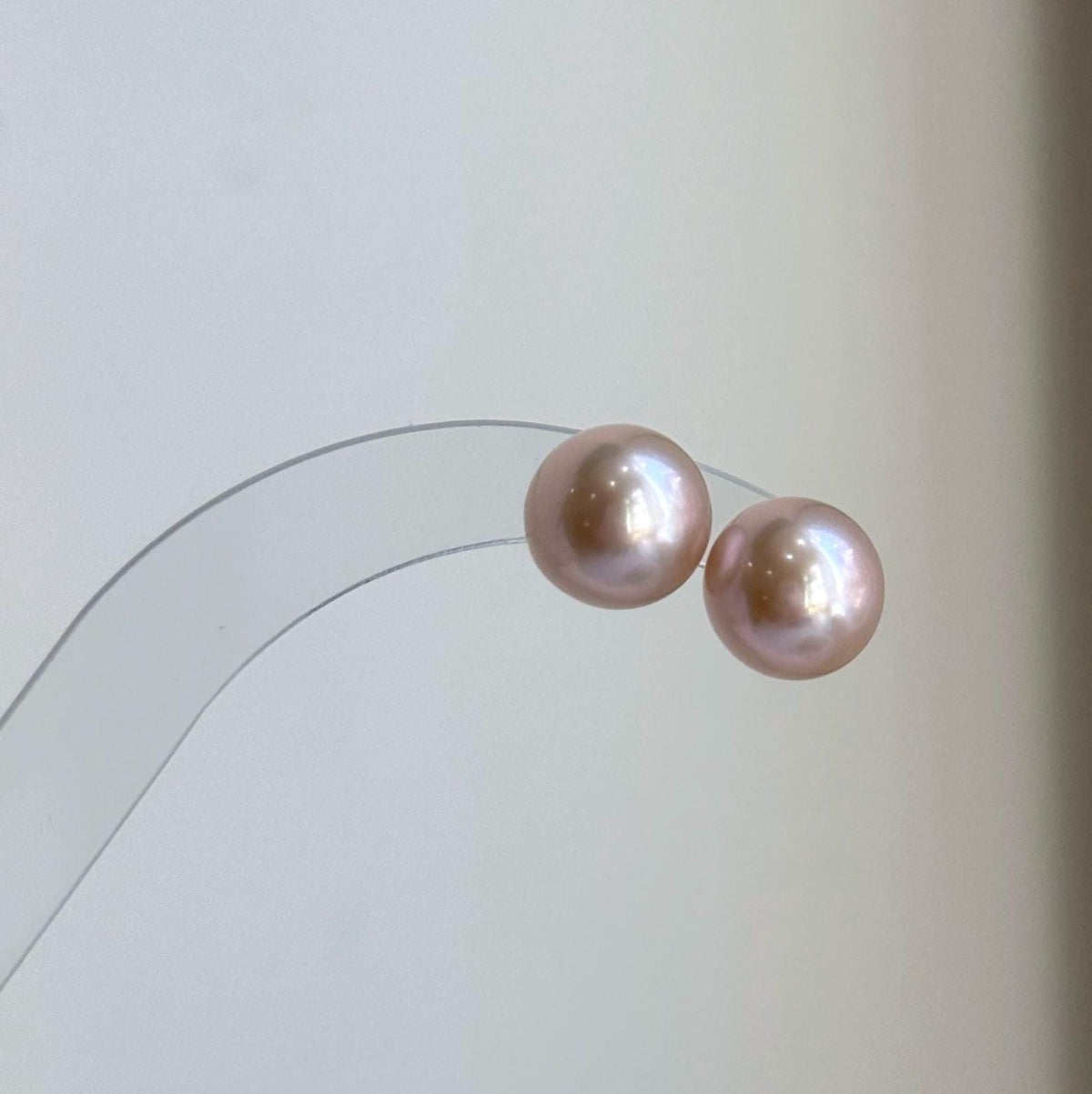 Elly’s 10.8mm Rose Edison Pearls Earrings Studs: Extreme luster Mirrored, S925 silver minimalist earrings.