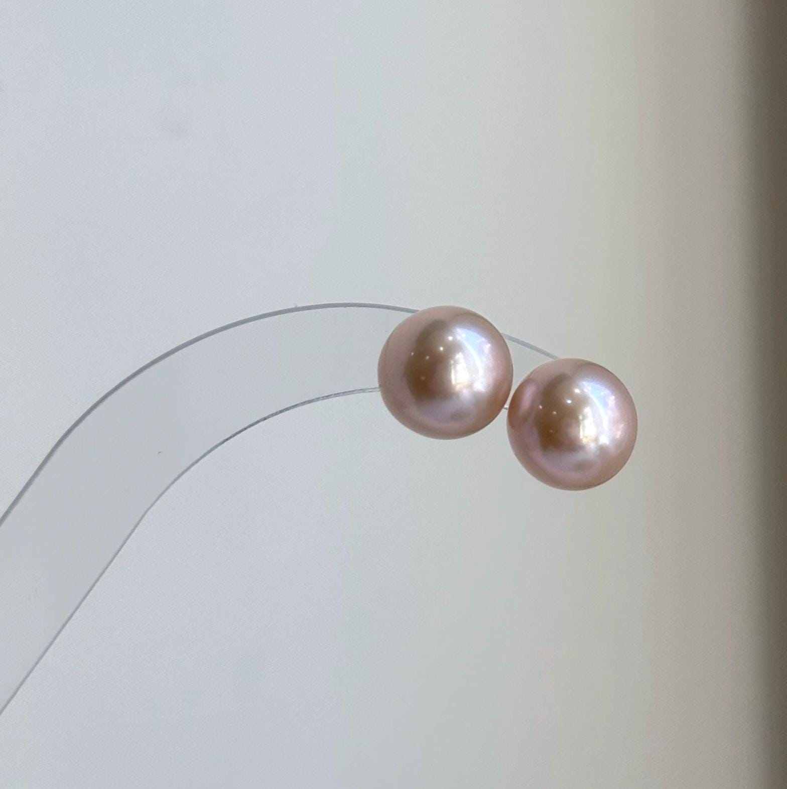 Elly’s 10.8mm Rose Edison Pearls Earrings Studs: Extreme luster Mirrored, S925 silver minimalist earrings.