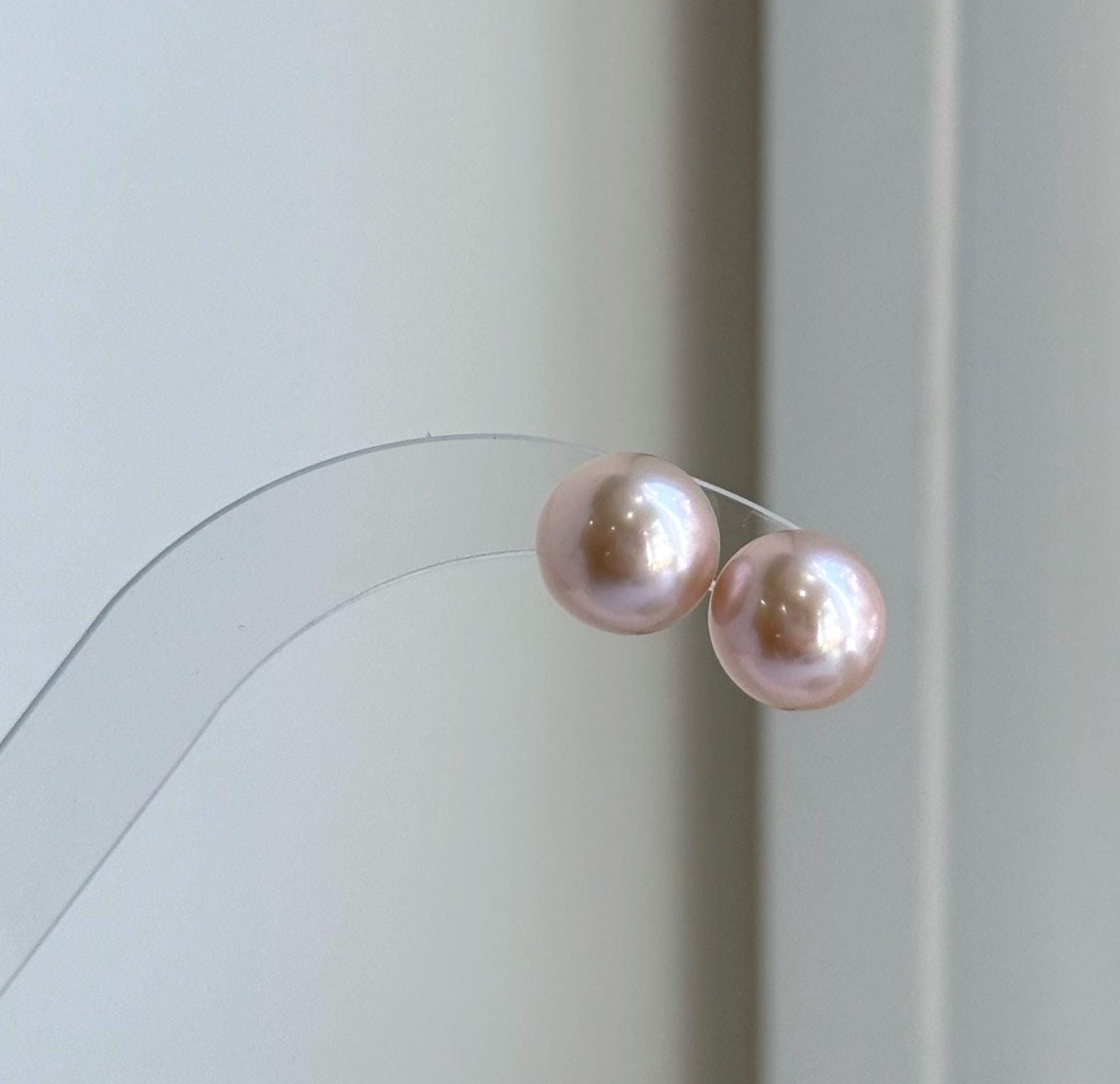 Elly’s 10.8mm Rose Edison Pearls Earrings Studs: Extreme luster Mirrored, S925 silver minimalist earrings.