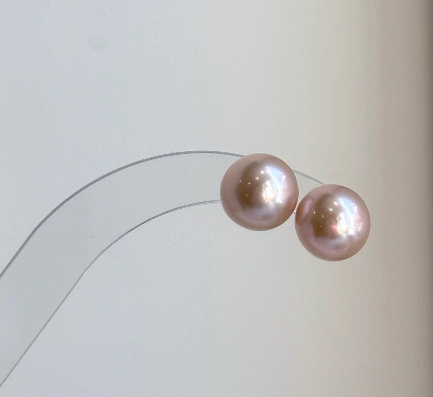 Elly’s 10.8mm Rose Edison Pearls Earrings Studs: Extreme luster Mirrored, S925 silver minimalist earrings.